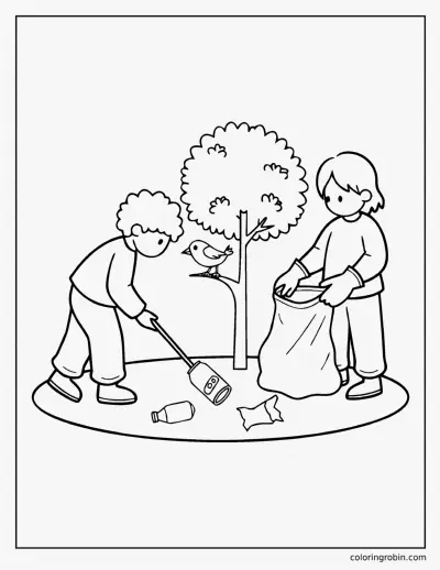 Tidying up the Park coloring page