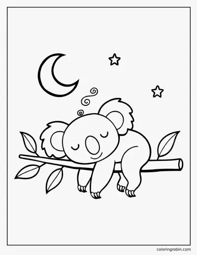 Baby Koala Asleep on a Branch coloring page