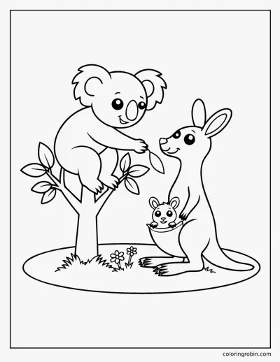 Koala and Kangaroo coloring page