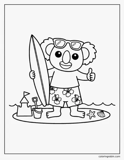 Koala at the Beach coloring page
