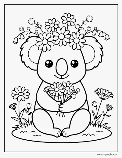 Koala in a Flower Crown coloring page
