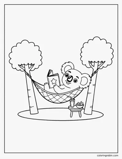 Koala in a Hammock coloring page