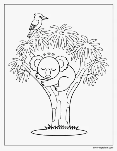 Koala Sleeping in a Gum Tree coloring page