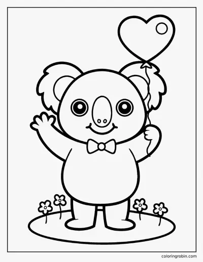 Koala with a Heart Balloon coloring page