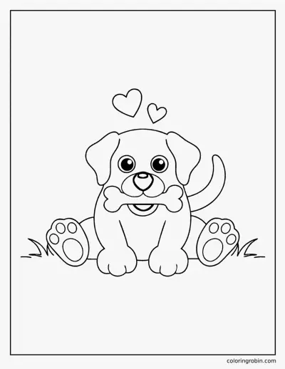 Cute Labrador Puppy with a Bone coloring page