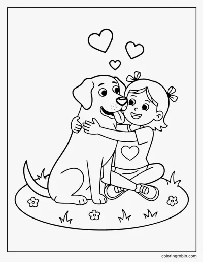 Girl Hugging Her Labrador coloring page