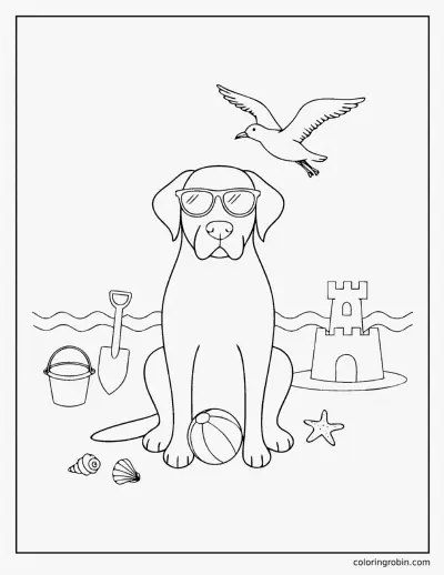 Labrador at the Beach coloring page