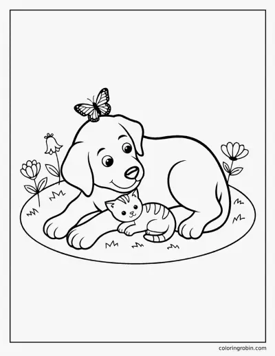 Labrador Puppy and Kitten coloring page