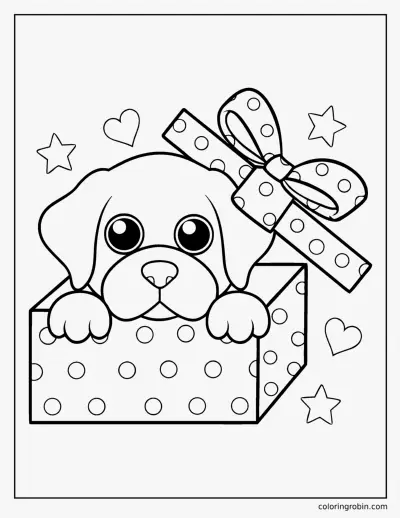 Labrador Puppy in a Gift Box coloring page