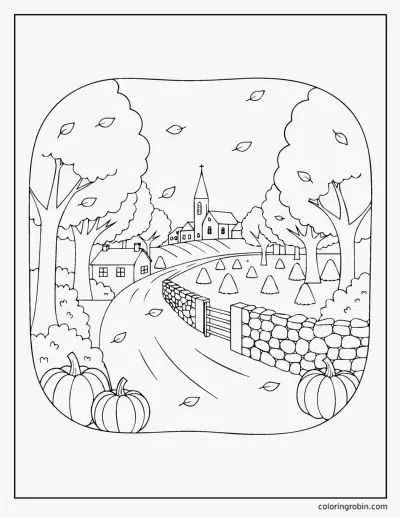 Autumn Country Road coloring page