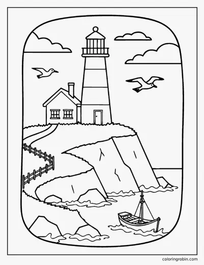 Lighthouse on the Cliffs coloring page