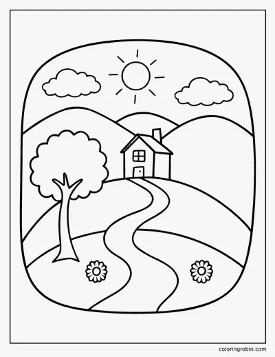 Simple Countryside Landscape coloring page