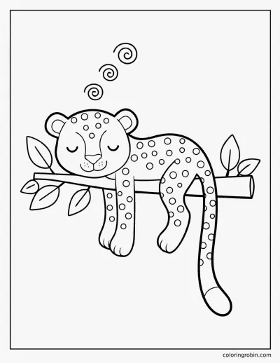 Baby Leopard Asleep in a Tree coloring page