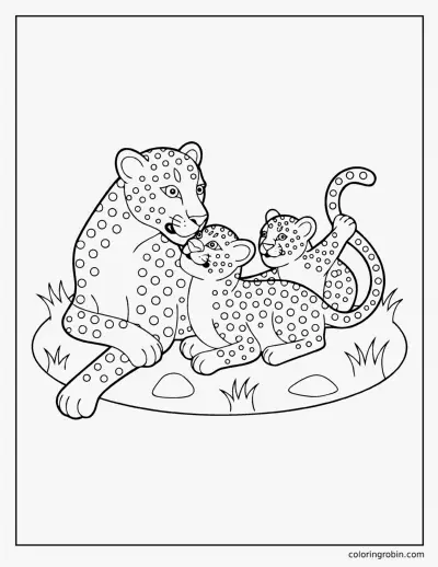 Leopard Mother and Cubs coloring page