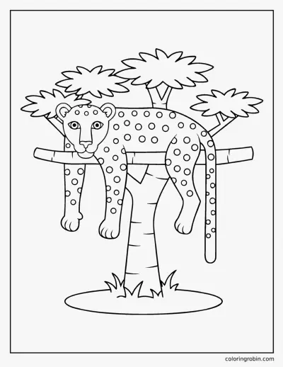 Leopard Resting in a Tree coloring page