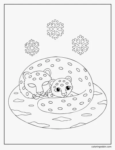 Snow Leopard Mother and Cub coloring page