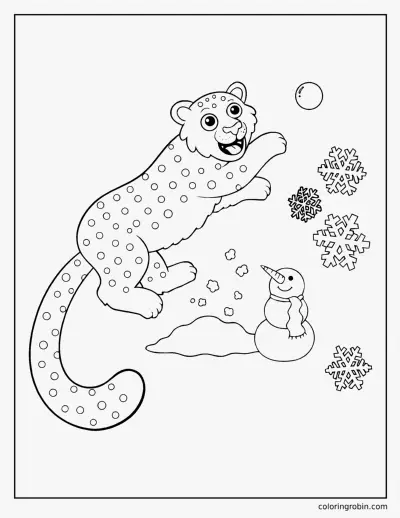 Snow Leopard Playing in the Snow coloring page