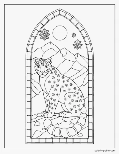 Stained Glass Snow Leopard coloring page