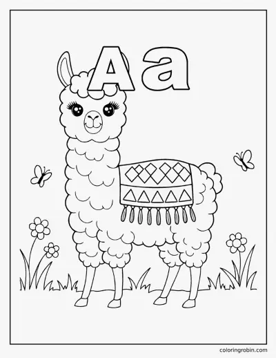 A Is for Alpaca coloring page