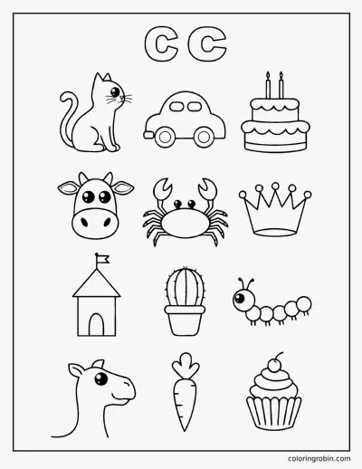 Twelve C Words coloring page
