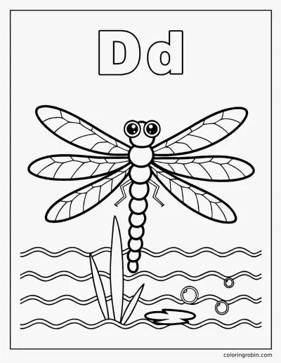 D Is for Dragonfly coloring page