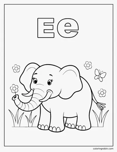 E Is for Elephant coloring page