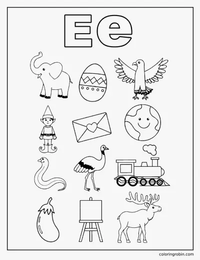 Twelve E Words coloring page