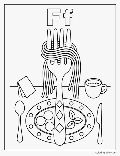 F Is for Fork coloring page