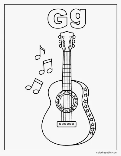 G Is for Guitar coloring page