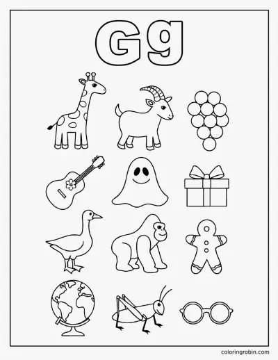Twelve G Words coloring page