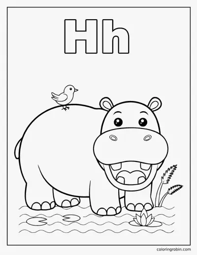 H Is for Hippo coloring page