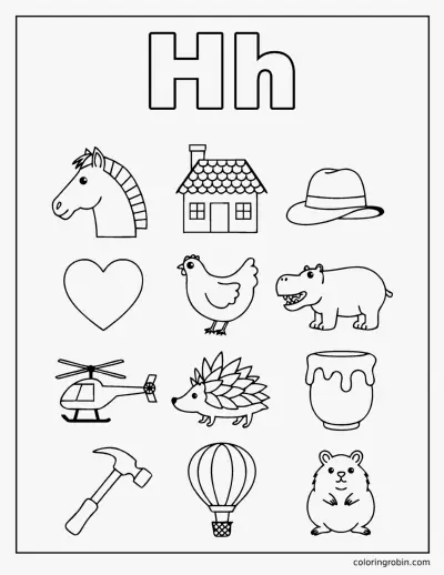 Twelve H Words coloring page