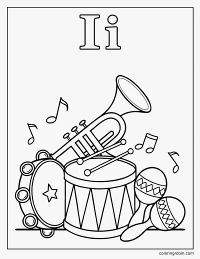 I Is for Instruments coloring page