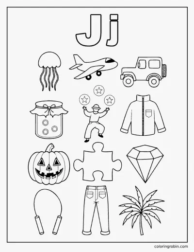 Twelve J Words coloring page