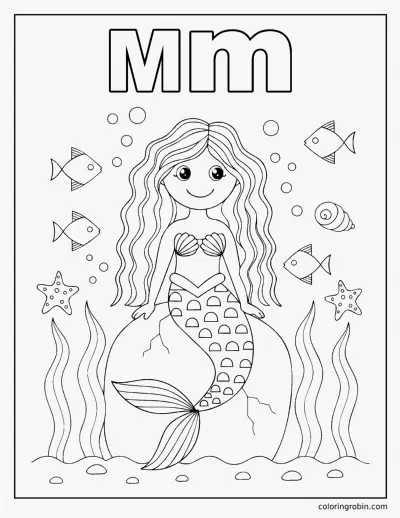 M Is for Mermaid coloring page