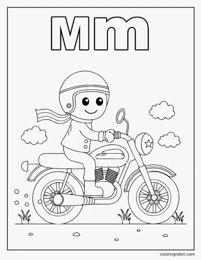 M Is for Motorcycle coloring page