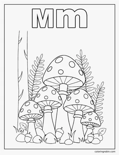 M Is for Mushroom coloring page