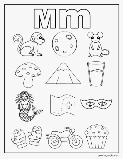 Twelve M Words coloring page
