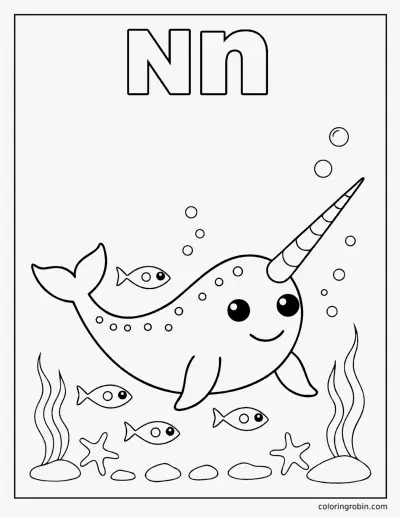N Is for Narwhal coloring page