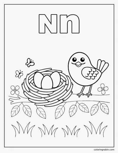 N Is for Nest coloring page
