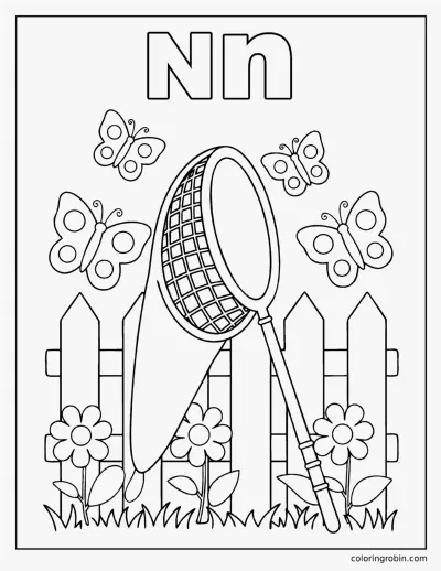 N Is for Net coloring page