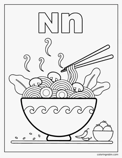N Is for Noodles coloring page