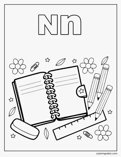 N Is for Notebook coloring page