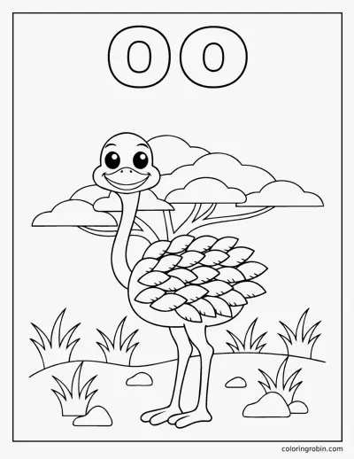 O Is for Ostrich coloring page