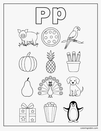 Twelve P Words coloring page