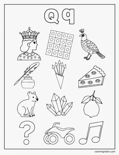 Twelve Q Words coloring page