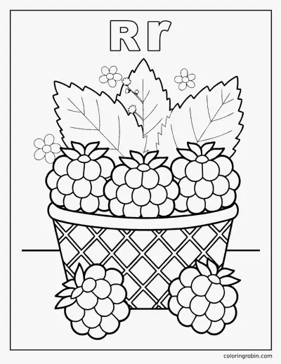 R Is for Raspberry coloring page
