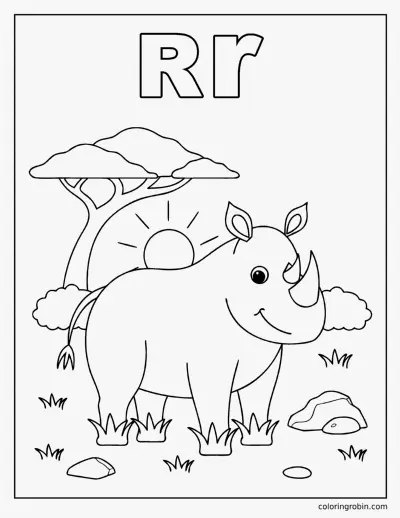 R Is for Rhino coloring page