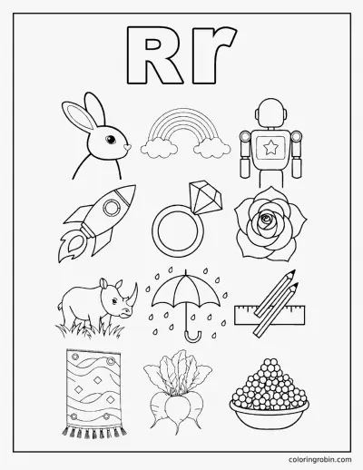 Twelve R Words coloring page