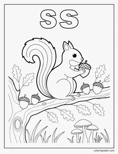 S Is for Squirrel coloring page